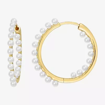Womens White Cultured Freshwater Pearl 14K Gold 2.5mm Hoop Earrings