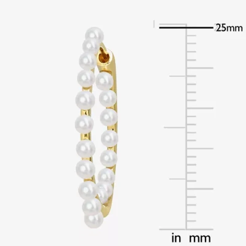 Womens White Cultured Freshwater Pearl 14K Gold 2.5mm Hoop Earrings