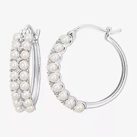 Womens 1/10 CT. T.W. White Cultured Freshwater Pearl 14K White Gold 21.1mm Hoop Earrings