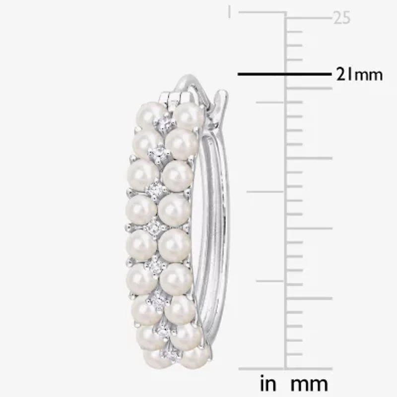 Womens 1/10 CT. T.W. White Cultured Freshwater Pearl 14K White Gold 21.1mm Hoop Earrings