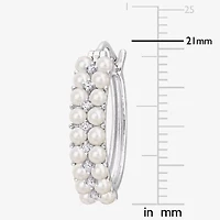 Womens 1/10 CT. T.W. White Cultured Freshwater Pearl 14K White Gold 21.1mm Hoop Earrings