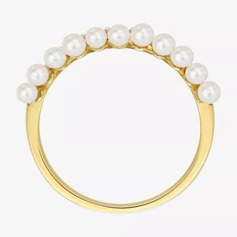 Womens 1/6 CT. T.W. 2MM White Cultured Freshwater Pearl 14K Gold Cocktail Ring