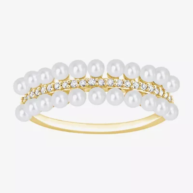 Womens 1/10 CT. T.W. 2MM White Cultured Freshwater Pearl 10K Gold Cocktail Ring