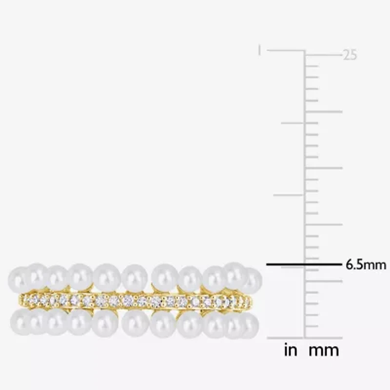 Womens 1/10 CT. T.W. 2MM White Cultured Freshwater Pearl 10K Gold Cocktail Ring
