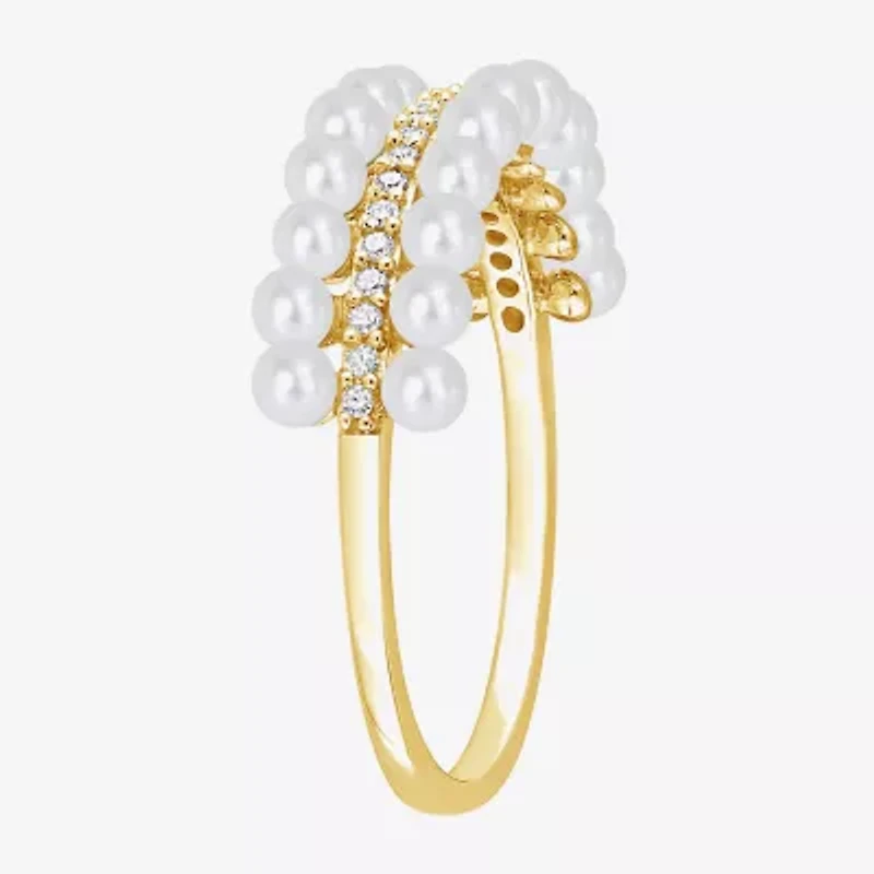 Womens 1/10 CT. T.W. 2MM White Cultured Freshwater Pearl 10K Gold Cocktail Ring