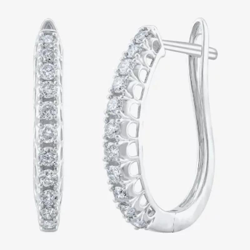 Womens 1/2 CT. T.W. Natural White Diamond 14K Gold 20.1mm Hoop Earrings