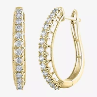 Womens 1 CT. T.W. Natural White Diamond 14K Gold 24.9mm Hoop Earrings