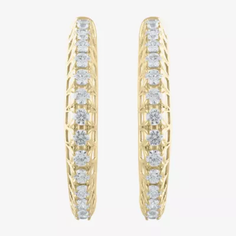 Womens 1 CT. T.W. Natural White Diamond 14K Gold 24.9mm Hoop Earrings