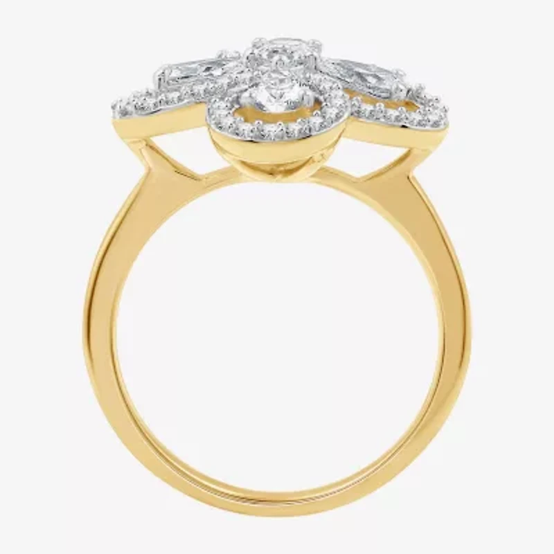 Womens 1 1/5 CT. T.W. Lab Grown White Diamond 10K Gold Flower Cocktail Ring