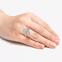 Womens 1 1/5 CT. T.W. Lab Grown White Diamond 10K Gold Flower Cocktail Ring