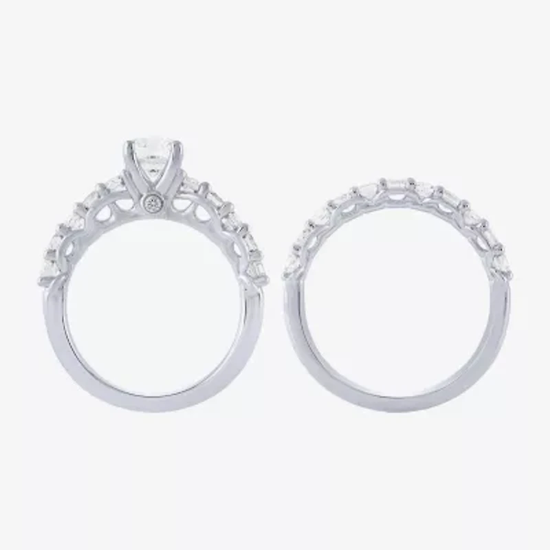 (H-I / I1) Womens 2 CT. T.W. Lab Grown White Diamond 10K Gold Side Stone Bridal Set