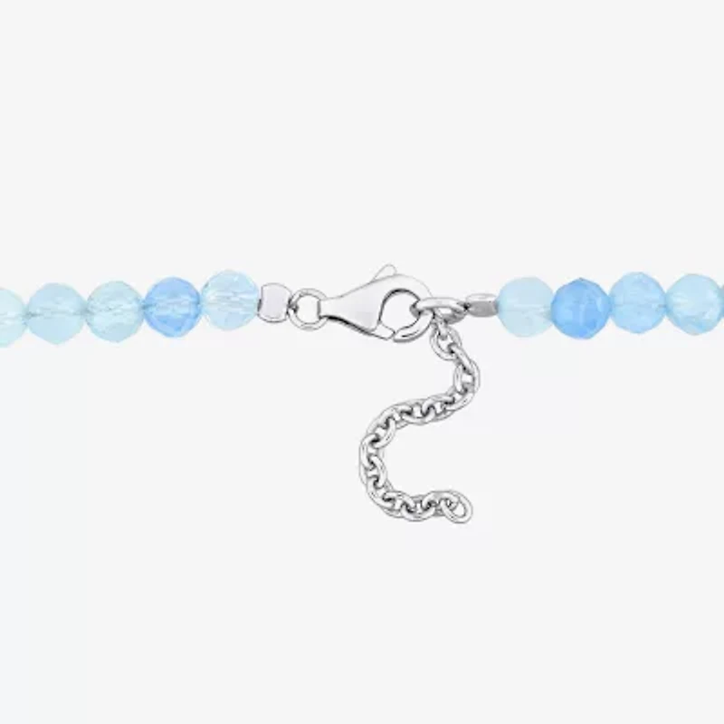 Womens Genuine Blue Aquamarine Sterling Silver Beaded Bracelet