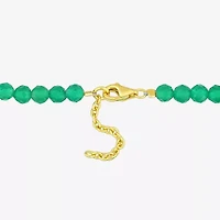 Womens Genuine Green Onyx 18K Gold Over Silver Beaded Bracelet