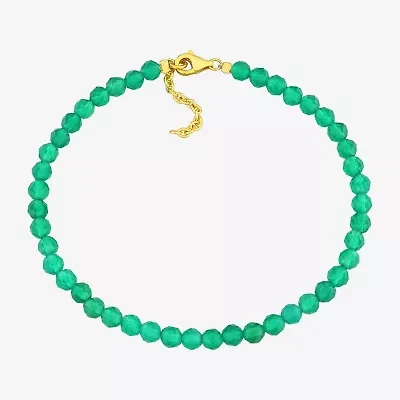 Womens Genuine Green Onyx 18K Gold Over Silver Beaded Bracelet