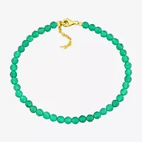 Womens Genuine Green Onyx 18K Gold Over Silver Beaded Bracelet