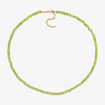 Womens Green Peridot 18K Gold Over Silver 17 Inch Beaded Necklace