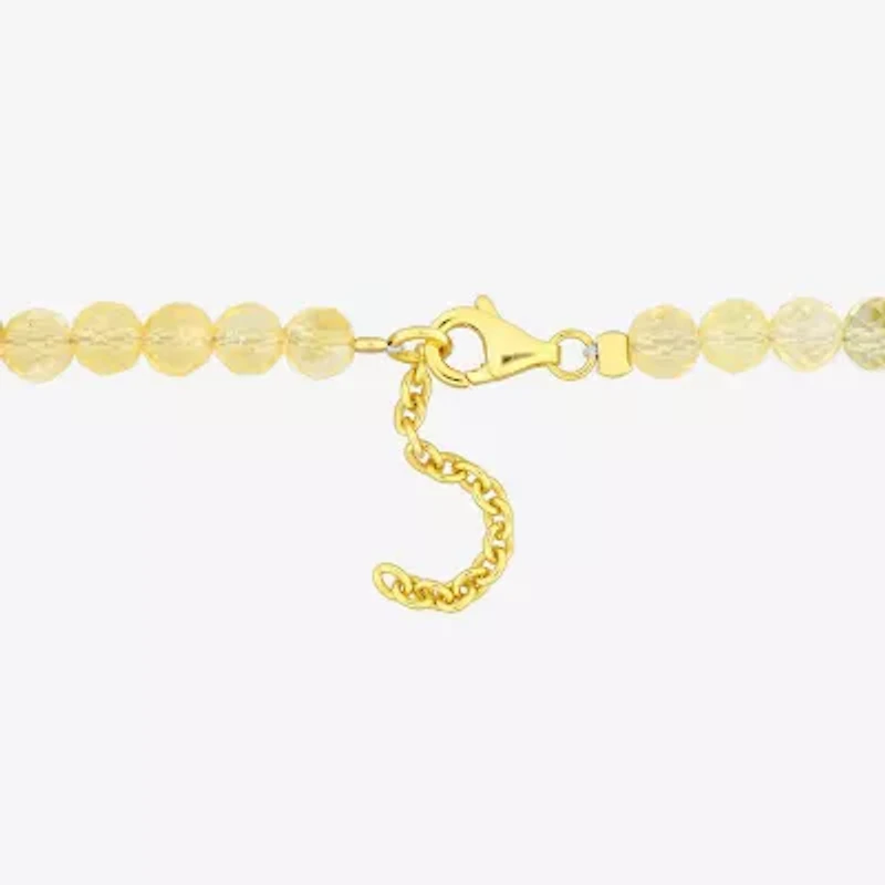Womens Genuine Yellow Citrine 18K Gold Over Silver Beaded Bracelet