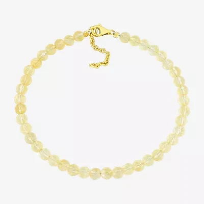 Womens Genuine Yellow Citrine 18K Gold Over Silver Beaded Bracelet