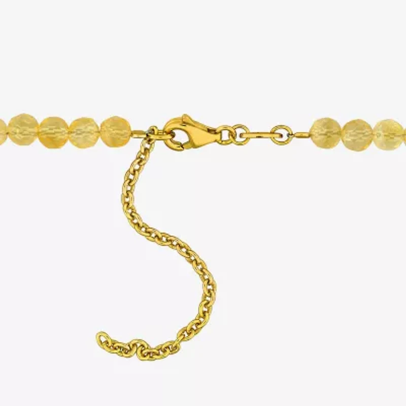 Womens Yellow Citrine 18K Gold Over Silver 17 Inch Beaded Necklace