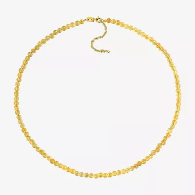 Womens Yellow Citrine 18K Gold Over Silver 17 Inch Beaded Necklace