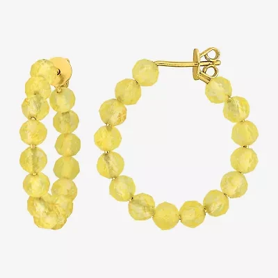 Womens Genuine Yellow Citrine 18K Gold Over Silver 26mm Hoop Earrings