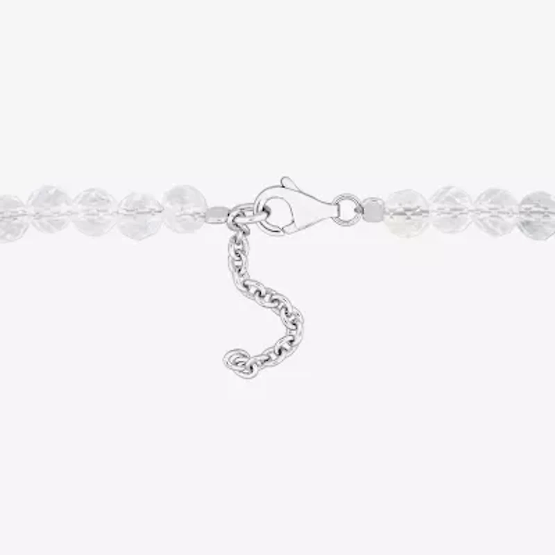Womens Genuine White Topaz Sterling Silver Beaded Bracelet