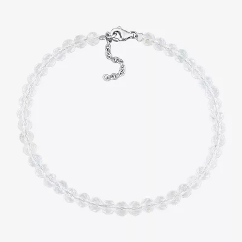 Womens Genuine White Topaz Sterling Silver Beaded Bracelet