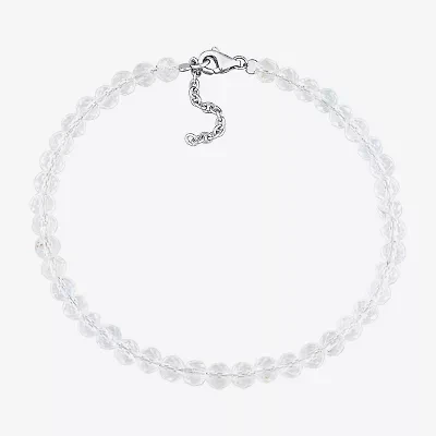Womens Genuine White Topaz Sterling Silver Beaded Bracelet
