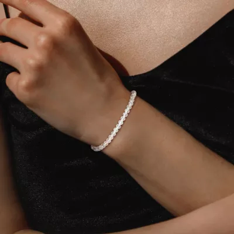 Womens Genuine White Topaz Sterling Silver Beaded Bracelet