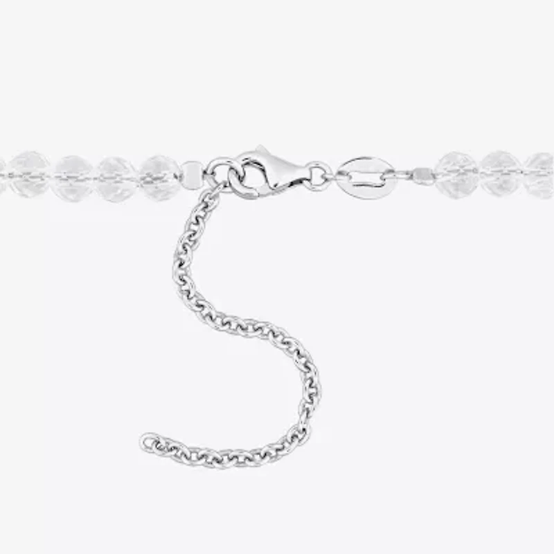 Womens White Topaz Sterling Silver 17 Inch Beaded Necklace