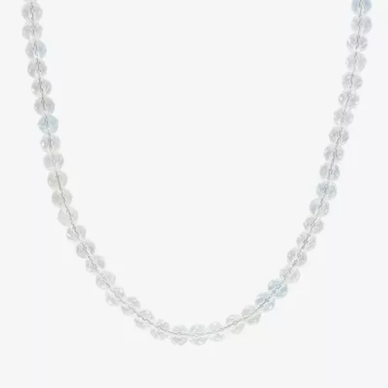 Womens White Topaz Sterling Silver 17 Inch Beaded Necklace
