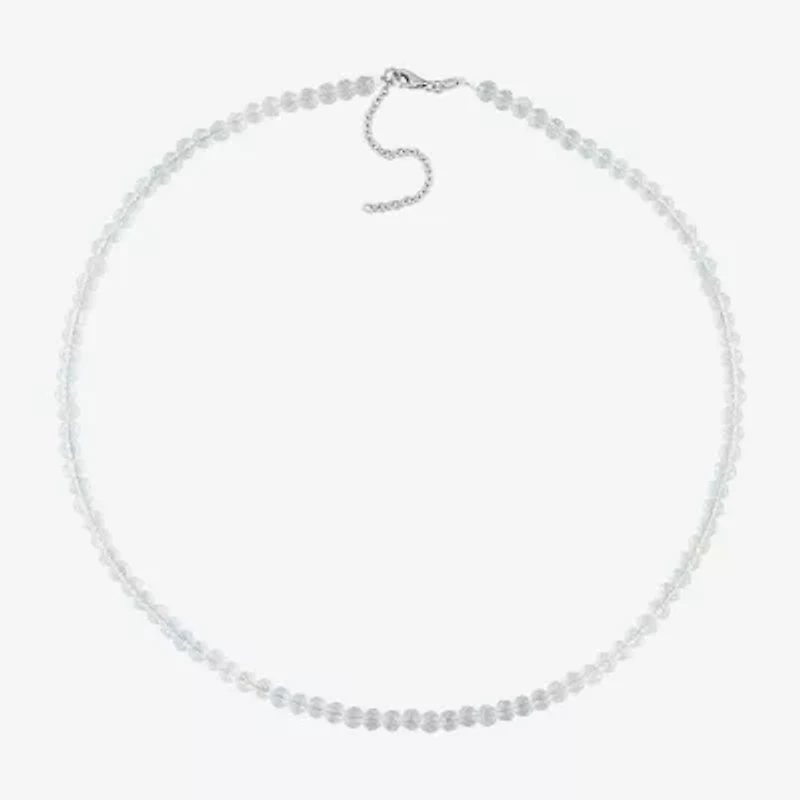 Womens White Topaz Sterling Silver 17 Inch Beaded Necklace