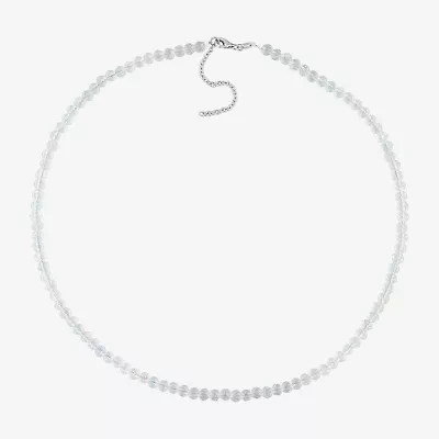 Womens White Topaz Sterling Silver 17 Inch Beaded Necklace