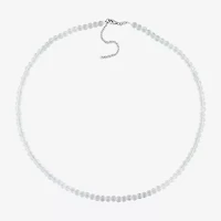 Womens White Topaz Sterling Silver 17 Inch Beaded Necklace