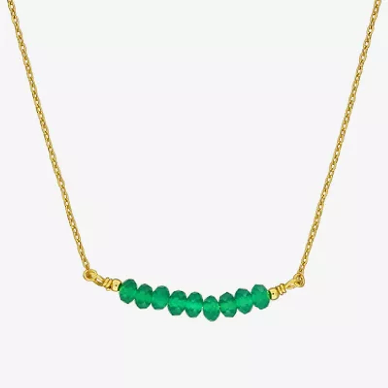 Womens Green Onyx 18K Gold Over Silver 16 1/2 Inch Beaded Necklace