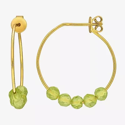 Womens Genuine Green Peridot 18K Gold Over Silver 26mm Hoop Earrings