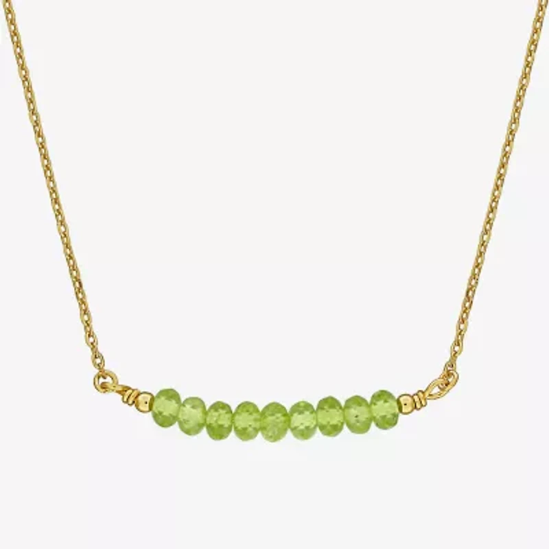 Womens Green Peridot 18K Gold Over Silver 16 1/2 Inch Beaded Necklace
