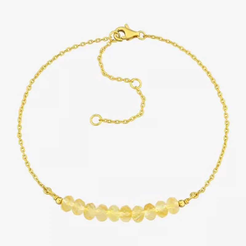 Womens Genuine Yellow Citrine 18K Gold Over Silver Beaded Bracelet