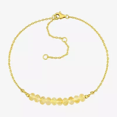 Womens Genuine Yellow Citrine 18K Gold Over Silver Beaded Bracelet