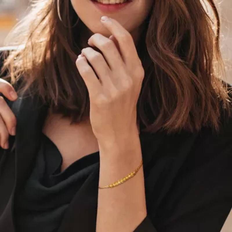 Womens Genuine Yellow Citrine 18K Gold Over Silver Beaded Bracelet