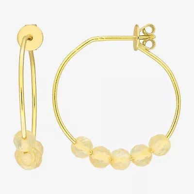 Womens Genuine Yellow Citrine 18K Gold Over Silver 26mm Hoop Earrings