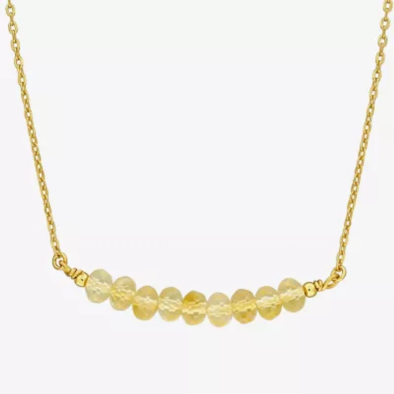 Womens Yellow Citrine 18K Gold Over Silver 16 1/2 Inch Beaded Necklace