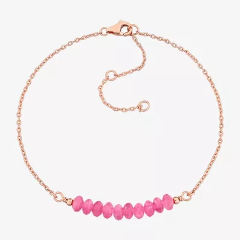 Womens Genuine Pink Tourmaline 18K Rose Gold Over Silver Beaded Bracelet