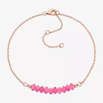 Womens Genuine Pink Tourmaline 18K Rose Gold Over Silver Beaded Bracelet
