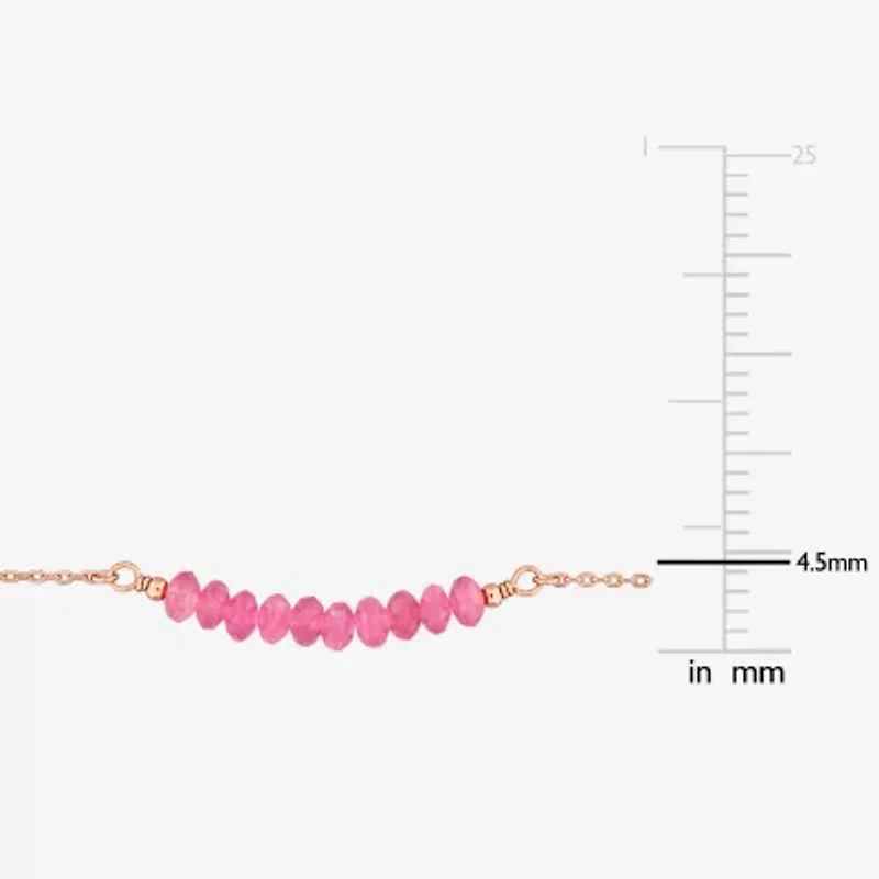 Womens Genuine Pink Tourmaline 18K Rose Gold Over Silver Beaded Bracelet