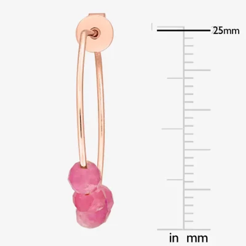 Womens Genuine Pink Tourmaline 18K Rose Gold Over Silver 26mm Hoop Earrings