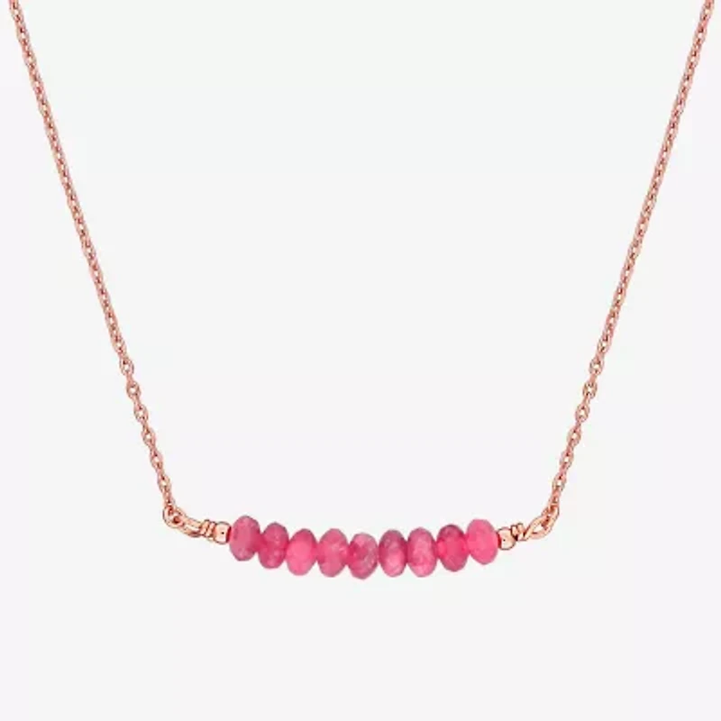 Womens Pink Tourmaline 18K Rose Gold Over Silver 16 1/2 Inch Beaded Necklace