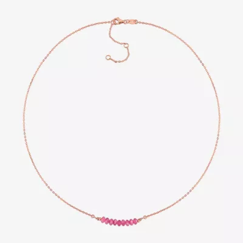 Womens Pink Tourmaline 18K Rose Gold Over Silver 16 1/2 Inch Beaded Necklace