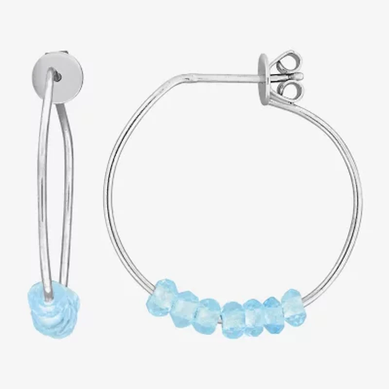 Womens Genuine Blue Topaz Sterling Silver 26mm Hoop Earrings