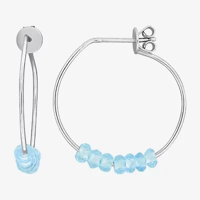 Womens Genuine Blue Topaz Sterling Silver 26mm Hoop Earrings
